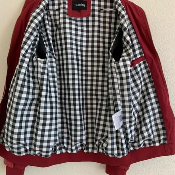 NWOT Tanming Slim Casual Bomber Jacket Size S Red - Picture 8 of 11